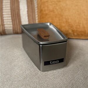 Mcm vintage Metallic Tea Canister with Wooden Handle